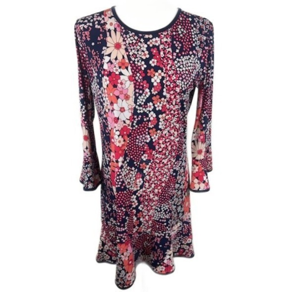 MICHAEL Michael Kors Floral Dress Women's Size Medium Navy Pink Ruffle‎ Sleeve